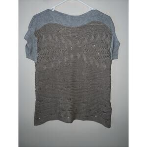 Sita Murt Top Short Sleeve Sweater Size 42 Beige Gray Open Knit Pullover